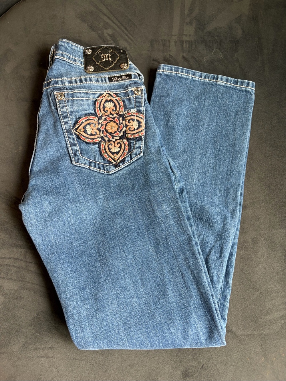 Miss Me Medium Blue Bootcut Jeans with Embroidered Pocket